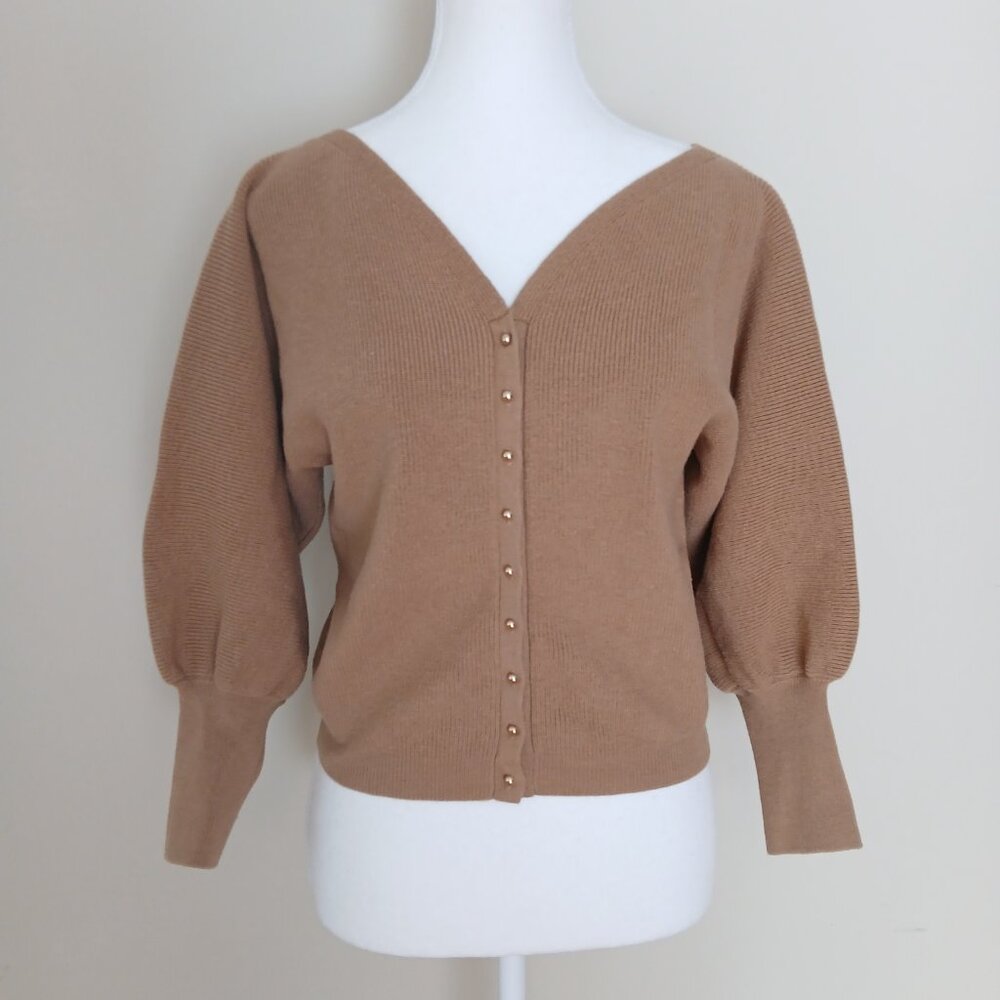 ba&sh Camel Brown V-Neck Button Front Cardigan Sweater